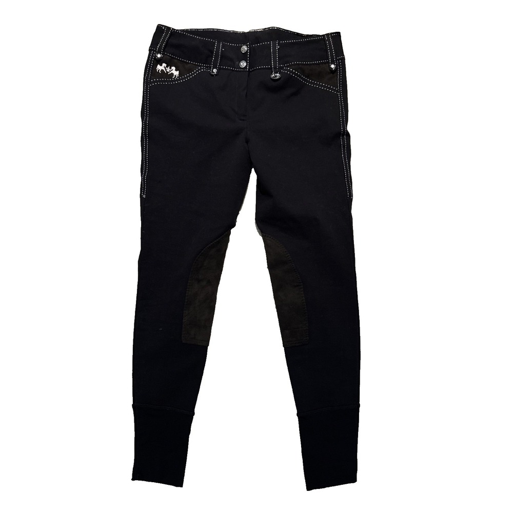 Equine Couture Knee Patch Performance Breeches Women 30 Black Contrast Stitching